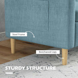 HOMCOM Two Seater Sofa for Living Room, Modern Fabric Couch with Wood Legs and 2 Pockets for Bedroom and Home Office, Blue