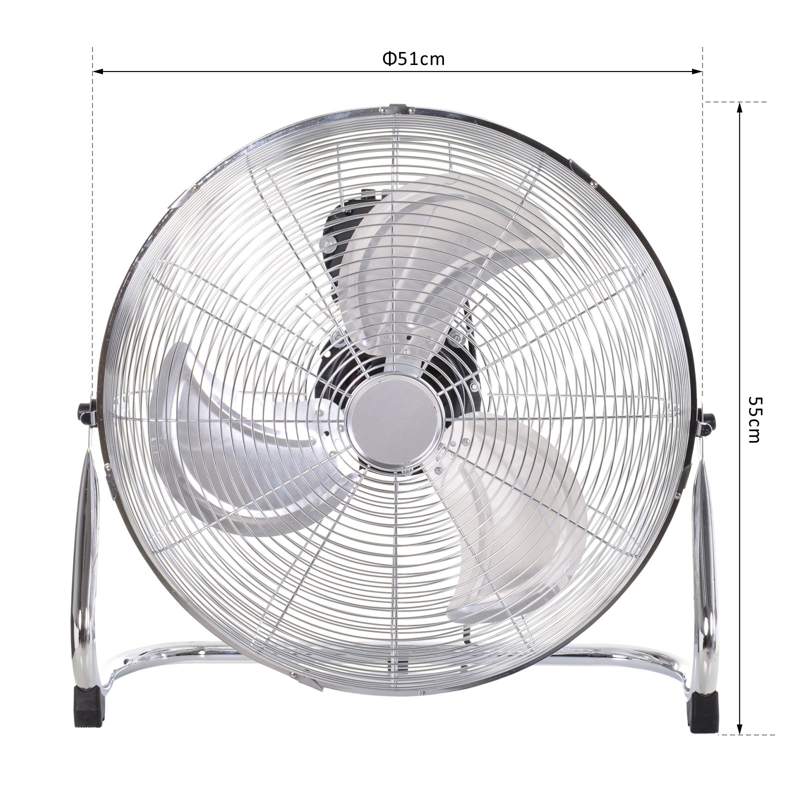 HOMCOM 20" Chrome Metal Floor Fan with Tilting, High Velocity, 3 Speed, Portable Gym Fan for Home Office, Silver