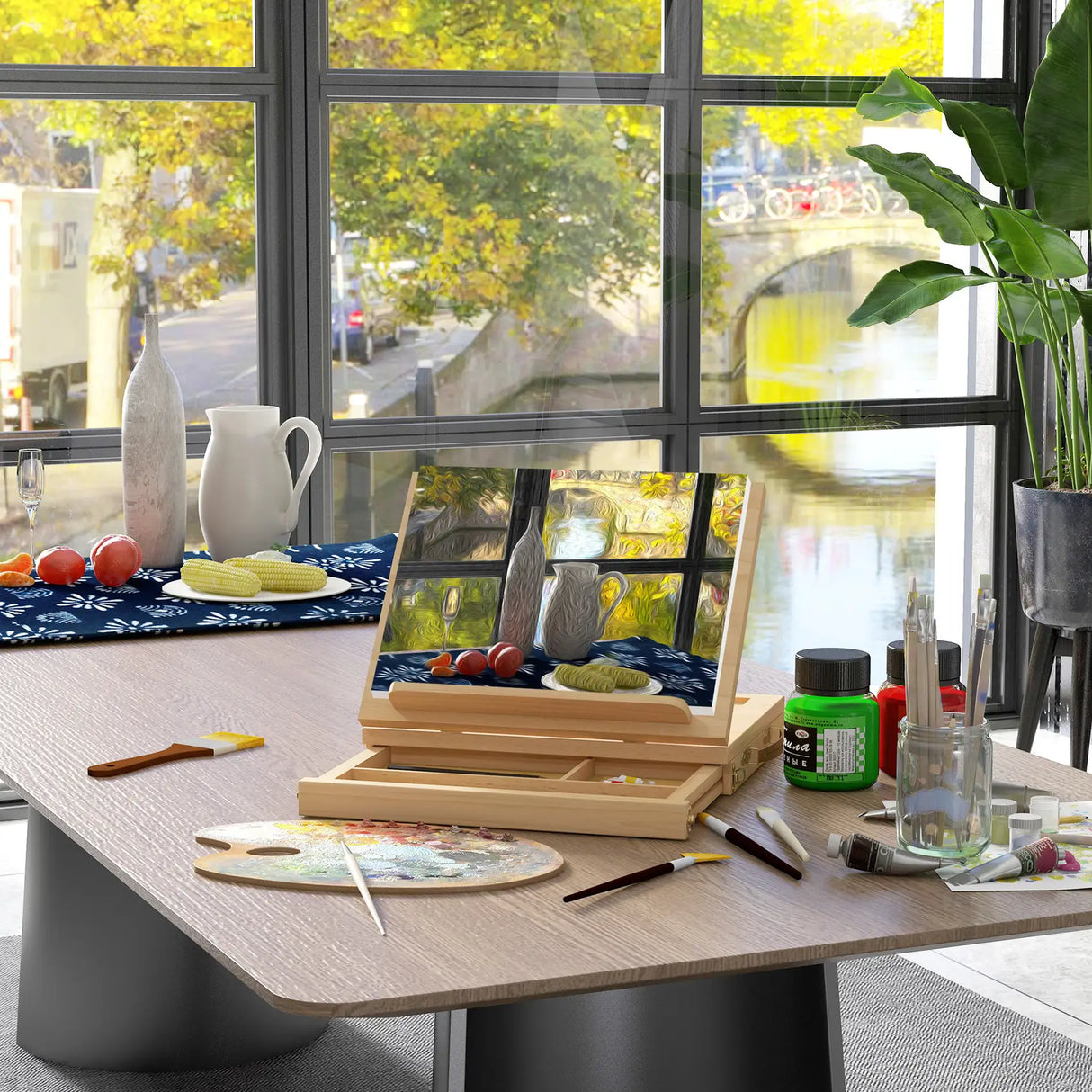 Vinsetto Wooden Table Easel Box with Storage Portable Folding Artist Easel, Natural