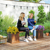 Outsunny Wooden Garden Planter & Bench Combination Garden Raised Bed Patio Park Carbonised Finish 176 x 38 x 40 cm