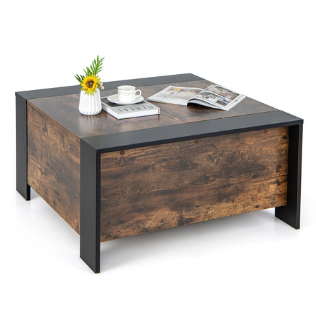 36.5 Inch Coffee Table with Sliding Top and Hidden Compartment-Walnut