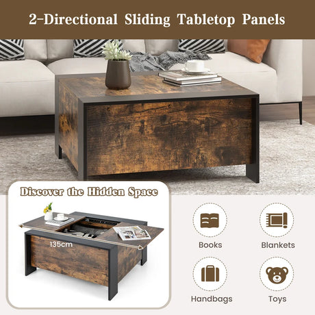 36.5 Inch Coffee Table with Sliding Top and Hidden Compartment-Walnut