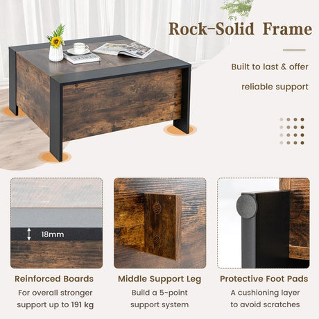 36.5 Inch Coffee Table with Sliding Top and Hidden Compartment-Walnut