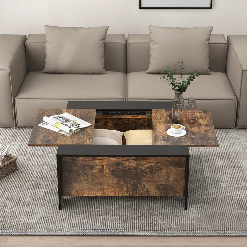 36.5 Inch Coffee Table with Sliding Top and Hidden Compartment-Walnut