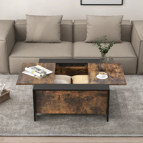 36.5 Inch Coffee Table with Sliding Top and Hidden Compartment-Walnut