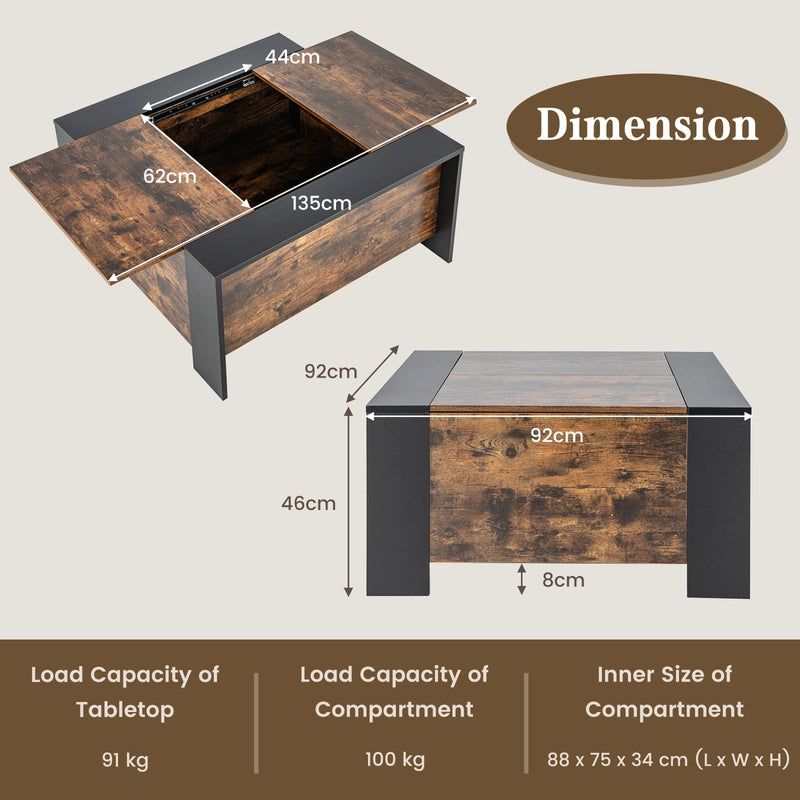 36.5 Inch Coffee Table with Sliding Top and Hidden Compartment-Walnut
