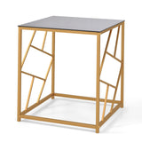 Square End Table with Tempered Glass and Gold Finish Geometric Frame-Black