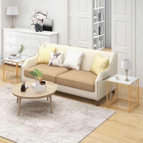Square End Table with Tempered Glass Tabletop and Gold Finish Geometric Frame-Golden