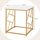 Square End Table with Tempered Glass Tabletop and Gold Finish Geometric Frame-Golden