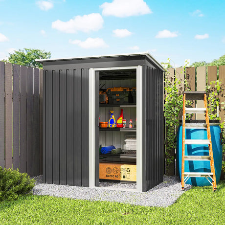 Outsunny 5 x 3ft Garden Storage Shed with Sliding Door and Sloped Roof Outdoor Equipment Tool, Black