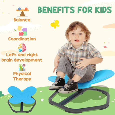 AIYAPLAY Butterfly-Shaped-kids Swivel Chair, Sensory Spinning Chair for Balance, Coordination Training, Blue