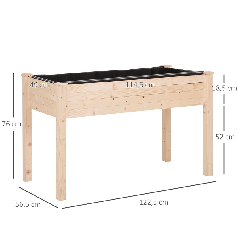 Outsunny Garden Wooden Planters， Non-Woven Fabric, Rectangular Raised Bed,Fir Wood，Indoor/Outdoor, 122.5Lx56.5Wx76H cm