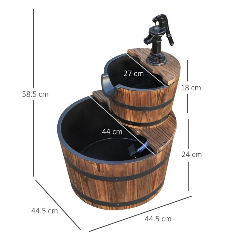 Outsunny Wooden Water Pump Fountain, 2 Tier-Fir Wood