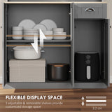 HOMCOM 180cm Freestanding Kitchen Cabinet, Modern Storage Cupboard with Open Countertop, Drawer and 6 Doors, Grey