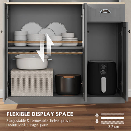 HOMCOM 180cm Freestanding Kitchen Cabinet, Modern Storage Cupboard with Open Countertop, Drawer and 6 Doors, Grey