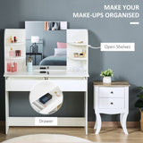 HOMCOM Modern Dressing Table Writing Desk W/ Mirror, Big Drawers, 2-Tier Open Shelf For Home Bedroom White