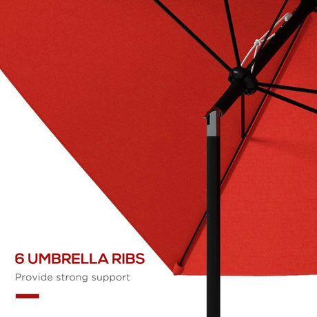 Outsunny 2 x 3(m) Garden Parasol Umbrella, Rectangular Outdoor Market Umbrella Sun Shade with Crank & Push Button Tilt, 6 Ribs, Aluminium Pole, Wine Red