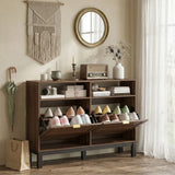 HOMCOM Shoe Cabinet with 2 Flip Drawers, Narrow Shoe Storage Top for Entryway Hallway, Rustic Brown