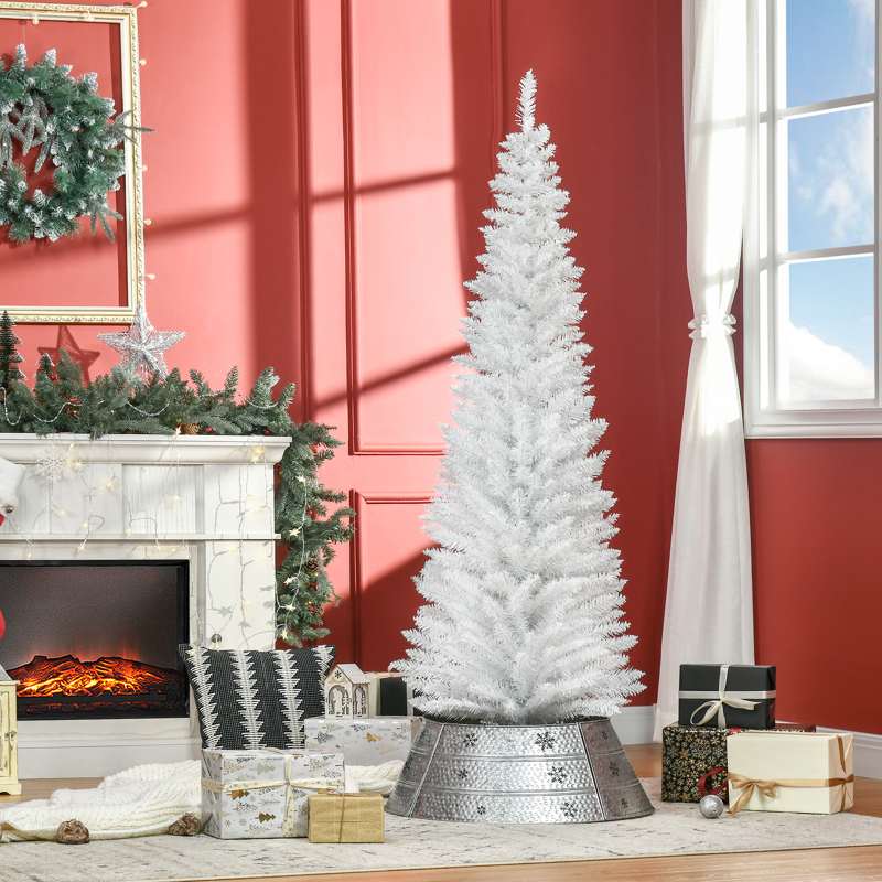 HOMCOM 6ft Unlit Artificial Christmas Tree, Pencil Slim Xmas Tree with Solid Stand and Realistic Branches, White