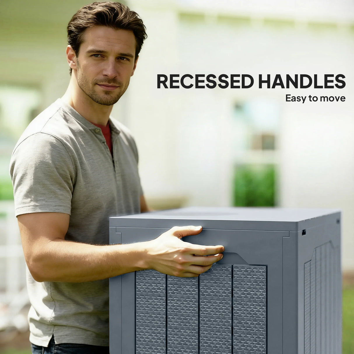 Outsunny 93L Plastic Garden Storage Box, Outdoor Storage Box with Handles, Waterproof Outdoor Storage Container, Light Grey