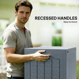 Outsunny 93L Plastic Garden Storage Box, Outdoor Storage Box with Handles, Waterproof Outdoor Storage Container, Light Grey