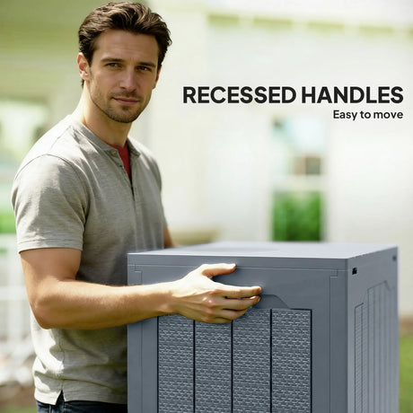 Outsunny 93L Plastic Garden Storage Box, Outdoor Storage Box with Handles, Waterproof Outdoor Storage Container, Light Grey