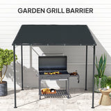 Outsunny 2.4 x 2.4 m Wall Mounted Pergola Gazebo with PA Coating Fabric and Metal Frame, UPF30+, Lean to Garden Gazebo, Wind Resistant Outdoor Sun Shade Shelter for Garden, Deck, Dark Grey