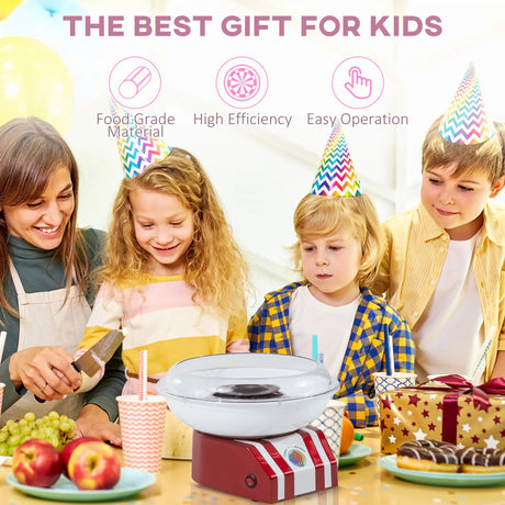 HOMCOM Candy Floss Machine for Kids & Adults, 550W  Retro Cotton Maker for Sugar or Candies,  Including 10 Candyfloss Sticks, Non-Slip Base, Red & White