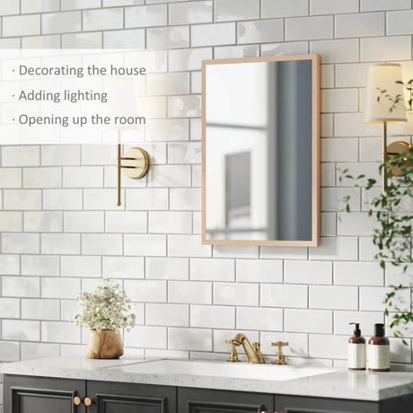 HOMCOM Wall Bathroom Mirror, 70 x 50 cm Wall-Mounted Mirror for Living Room, Bedroom, Hallway, Natural Wood