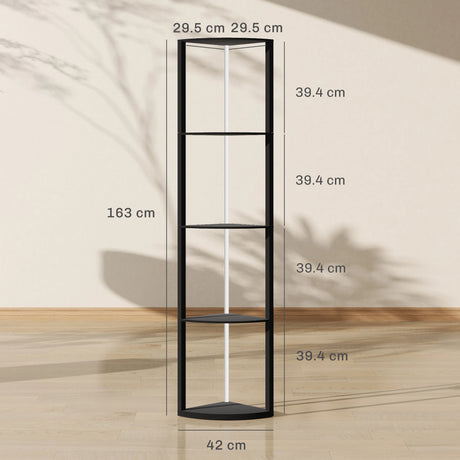 HOMCOM RGB LED Floor Lamp with Shelves, 5-Tier Dimmable Standing Lamp with Adjustable Brightness and Remote Control, Modern Corner Display Shelf Unit for Living Room Bedroom Office, Black