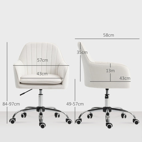 HOMCOM Velvet-Feel Office Chair with Adjustable Height and Wheels - Cream White