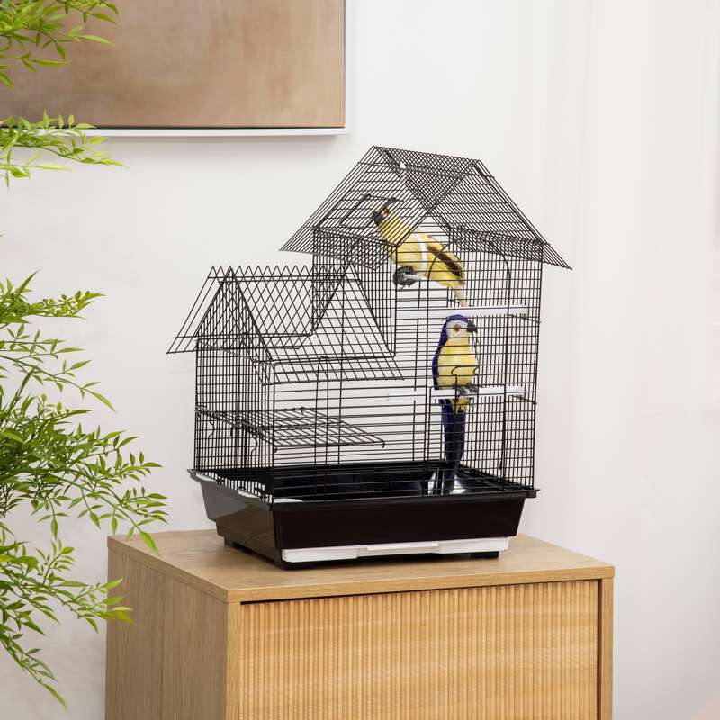 PawHut Metal Bird Cage for Finch, Canary w/ Food Containers, Swing Ring, Tray Handle, 39 x 33 x 47cm