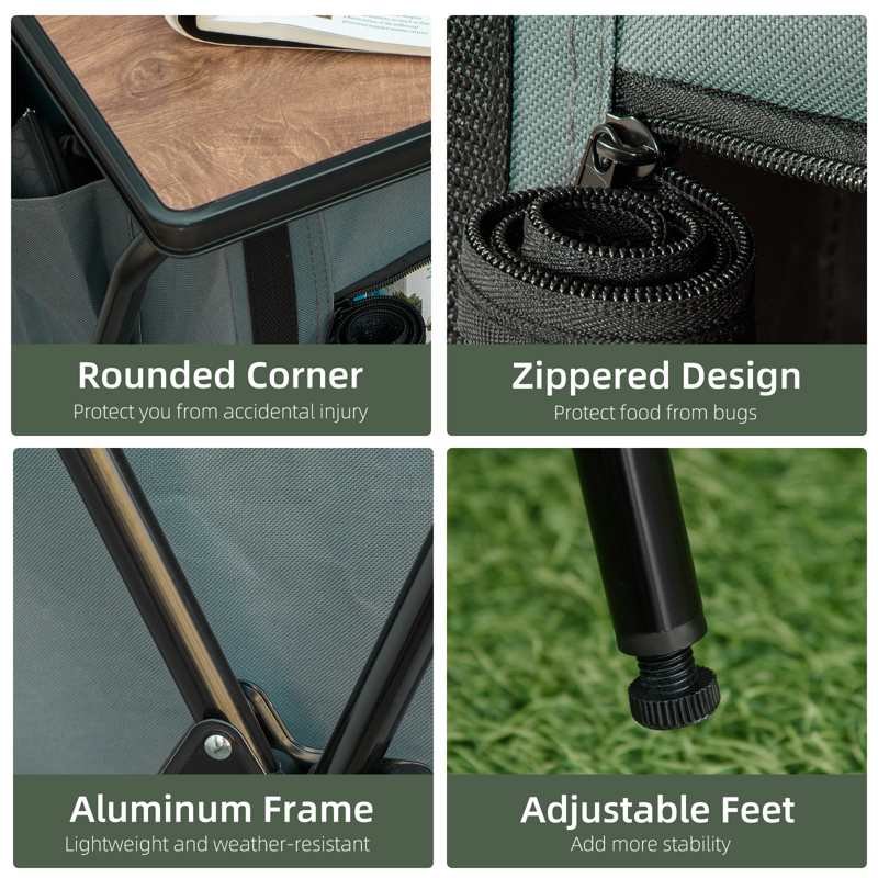 Outsunny Camping Cupboard, Aluminium Foldable Camping Kitchen Station Cook Table with Storage Shelves and Carrying Bag for BBQ Party Picnic Backyard