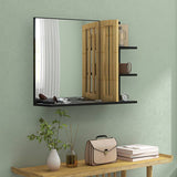 HOMCOM Bamboo Panel Bathroom Mirror, with Shelves