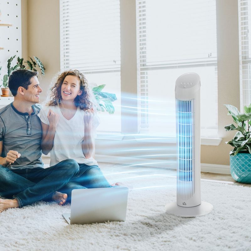 HOMCOM Tower Fan for Bedroom Cooling, 30 Inch Electric 70 Oscillating Fan with 3 Speed Settings, Standing Floor Fan for Home Office Indoor, White