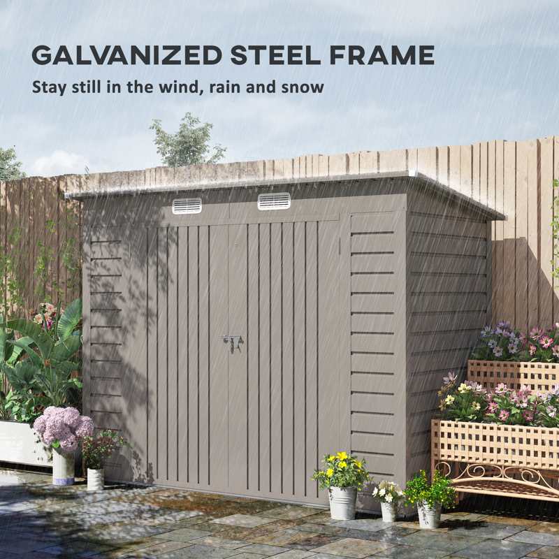 Outsunny 3.7 x 7.9ft Galvanised Steel Shed, with Latched Door and Padlock - Light Grey