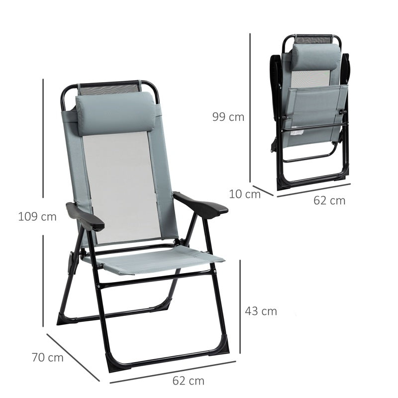 Outsunny Set of 2 Portable Folding Recliner Outdoor Patio Adjustable Backrest, Grey