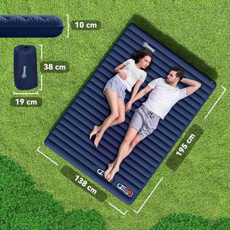 Outsunny 2 Person Camping Inflating Sleeping Mat Inflatable Mattress Ultralight Folding Bed Portable Air Bed for Outdoor Backpacking Hiking Travel - Blue