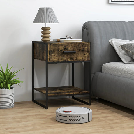 HOMCOM Modern Bedside Table - Rustic Brown