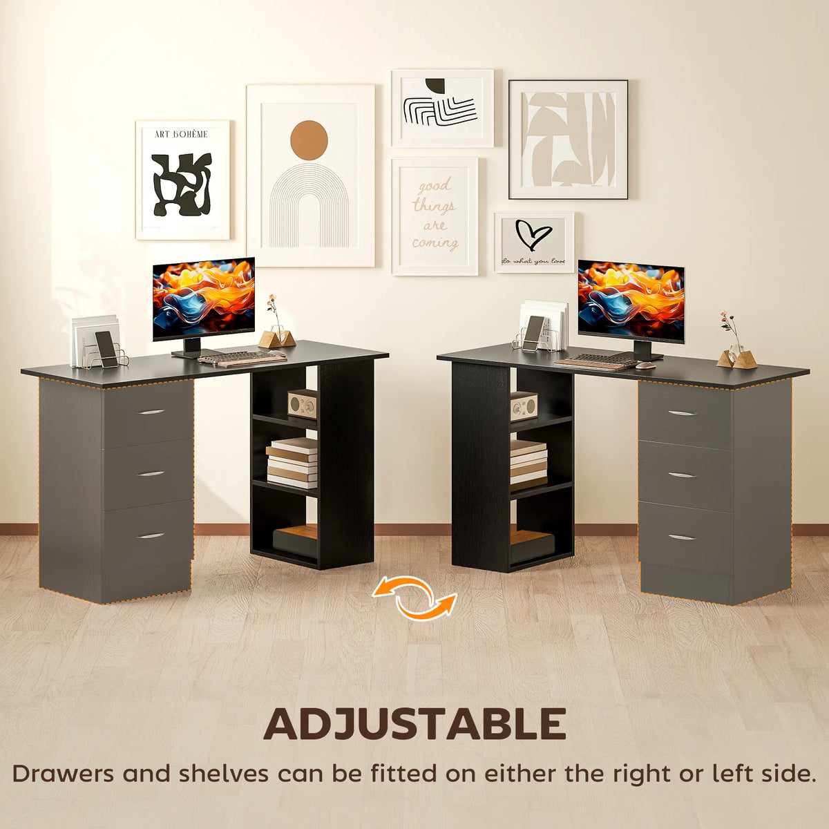 HOMCOM Computer Desk, Home Office Desk, Writing Table, PC Workstation with 3 Storage Shelves and 3 Drawers for Working, Study, 120 x 49 x 72 cm, Black