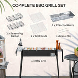 Outsunny Portable Charcoal BBQ Grill with Seasoning Baskets for Camping Picnic Hiking