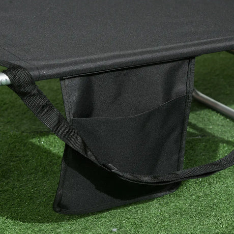 Outsunny Foldable Sun Lounger, Beach Chaise Lounge with Reading Hole, Arm Slots, 5-Position Adjustable Backrest, Side Pocket, Pillow for Garden, Beach, Pool, Black