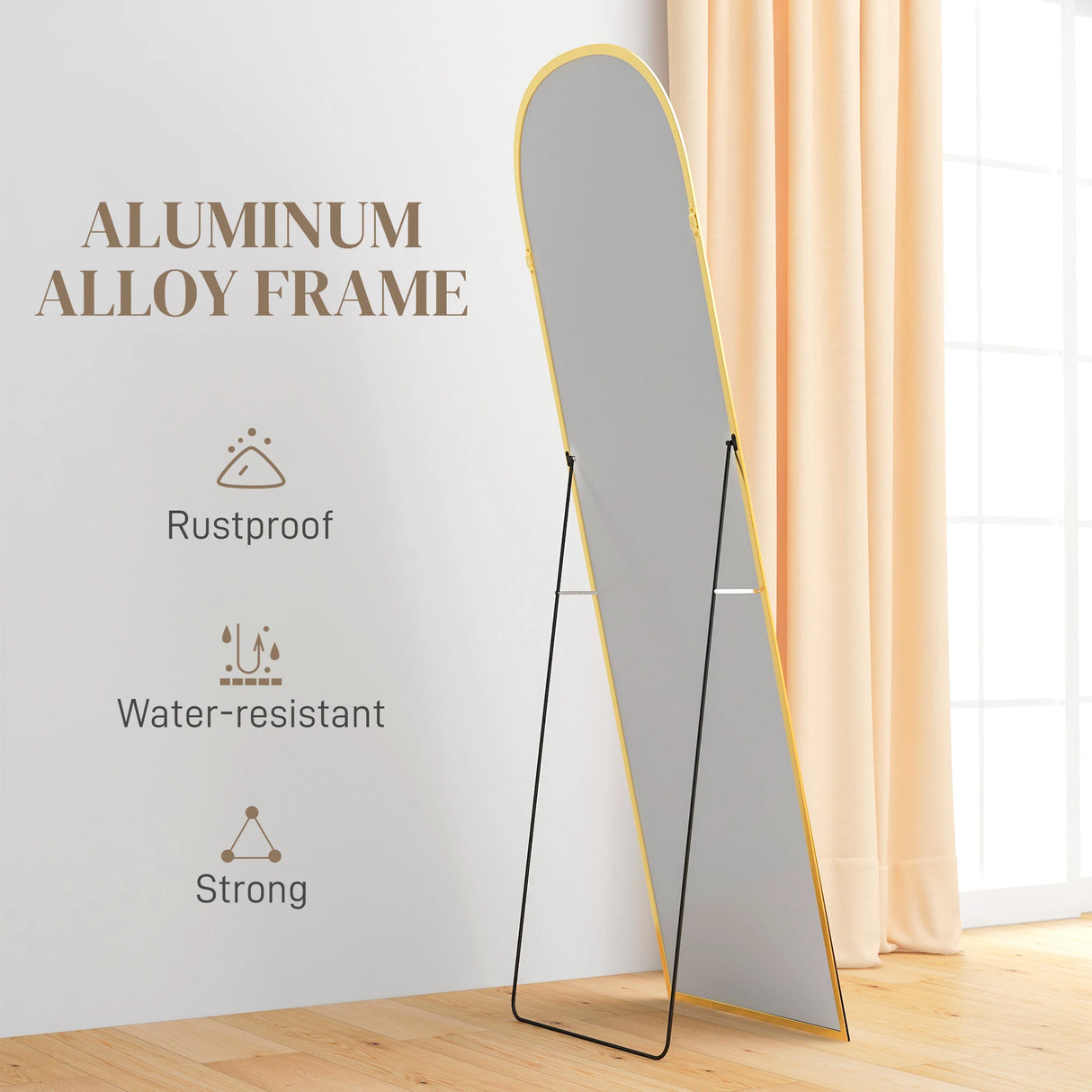 HOMCOM 162cm Aluminium Frame Standing Mirror - Gold