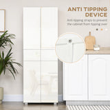 HOMCOM 4-Door Kitchen Cupboard, Tall Freestanding 5-Tier Storage Cabinet with 3 Adjustable Shelves, 2 Drawers for Living Room, Dining Room, Push to Open Design, High Gloss White