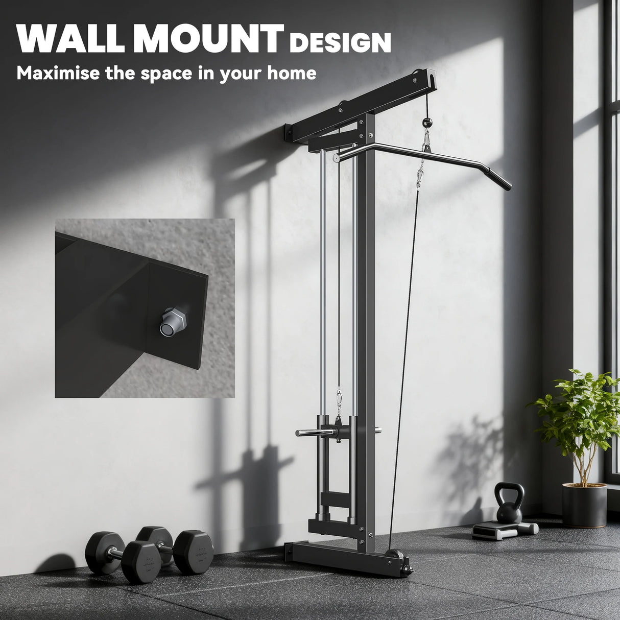 SPORTNOW Wall Mounted Lat Pull Down Machine, Crossover Cable Machine with High & Low Pulleys for Home Gym Full Body Workout