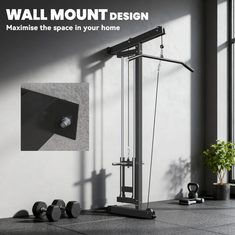SPORTNOW Wall Mounted Lat Pull Down Machine, Crossover Cable Machine with High & Low Pulleys for Home Gym Full Body Workout