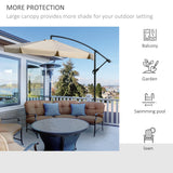 Outsunny 2.7m Cantilever Parasol Banana Sun Umbrella with Crank Handle and Cross Base for Outdoor Hanging Sun Shade Light Brown