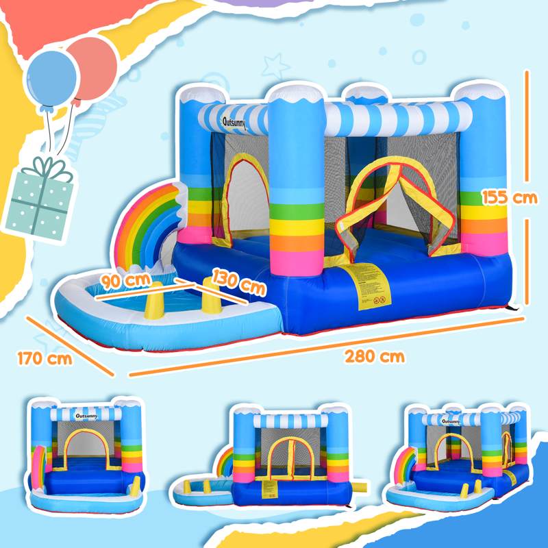 Outsunny Kids Bounce Castle Inflatable House with Trampoline Pool Climbing Wall with Inflator Carrybag, 2.8 x 1.7 x 1.55m