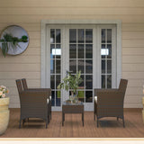 Outsunny 4 Piece Rattan Garden Furniture Sofa Set with Loveseat, Armchairs, Glass-Top Coffee Table and Cushions, Brown