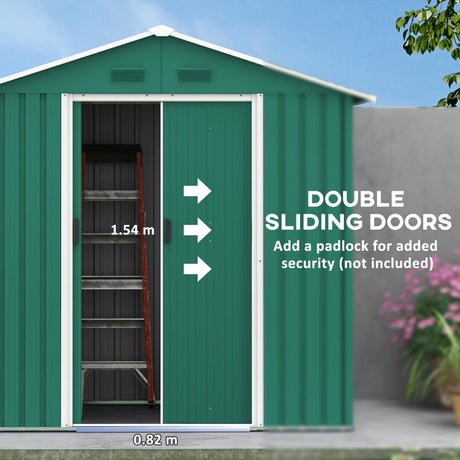 Outsunny 6.5ft x 3.5ft Metal Garden Storage Shed for Outdoor Tool Storage with Double Sliding Doors and 4 Vents, Green